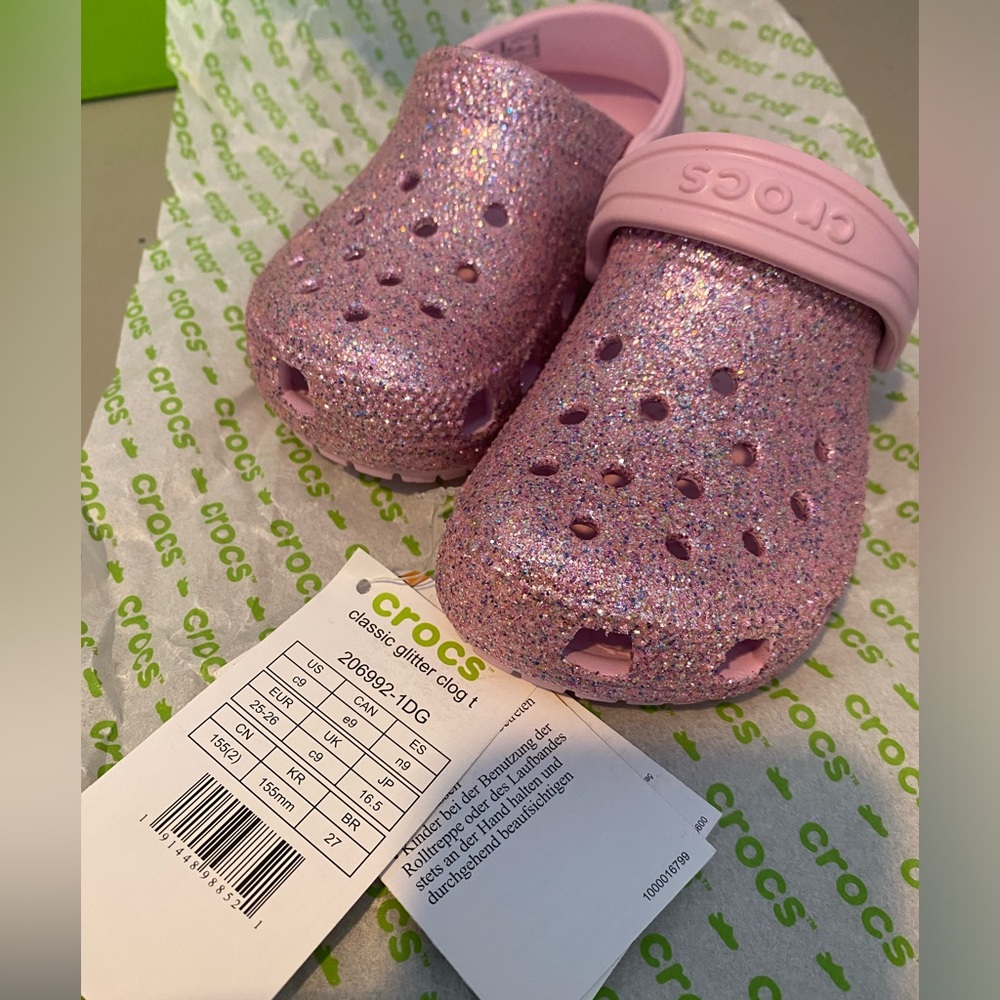 Classic glitter clog CROCS little kids size c9 color white rainbow